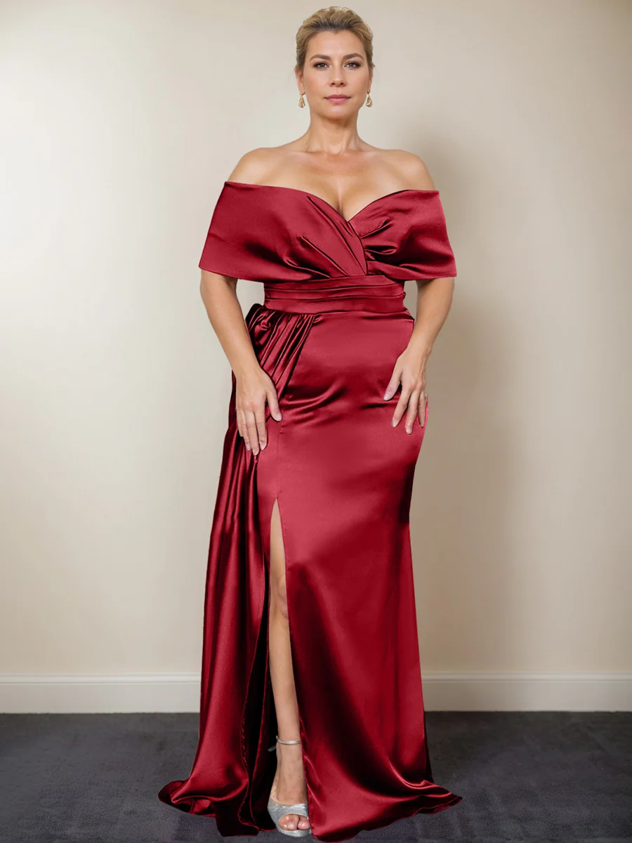 Trumpet/Mermaid Off-the-Shoulder Plus Size Mother of the Bride Dresses with Split Side - Image 68
