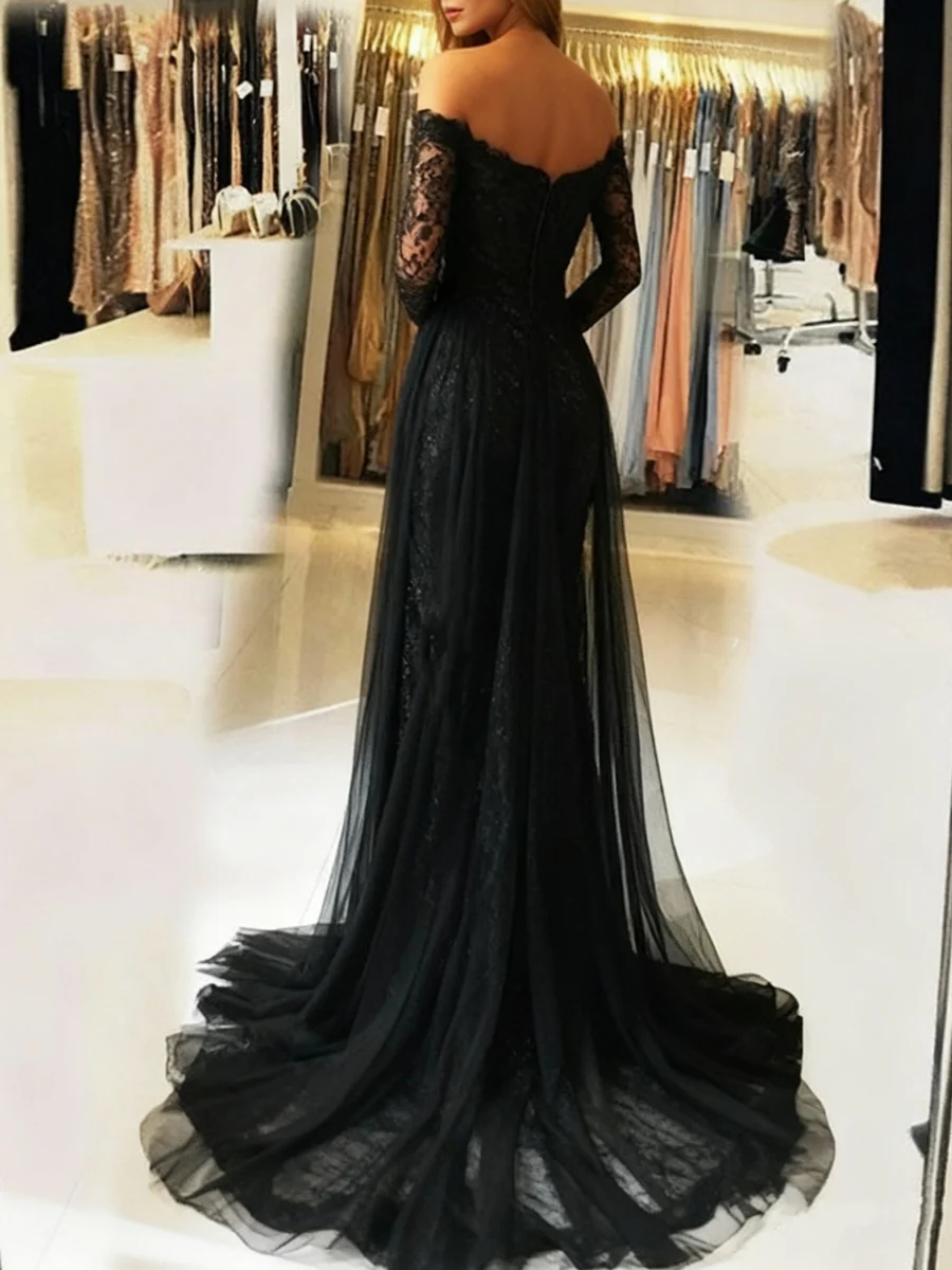 Trumpet/Mermaid Off-the-Shoulder Sweep Train Evening Dresses Floor-length with Lace Party Dresses Split Front - Image 2