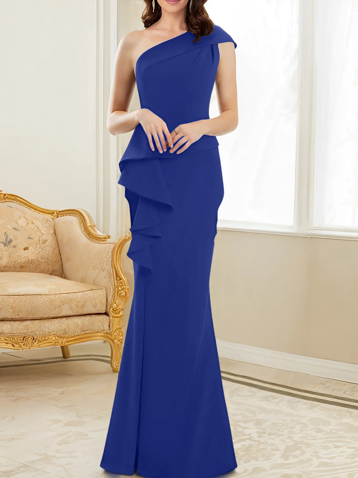 Trumpet/Mermaid One-Shoulder Floor-Length Mother of the Bride Dresses - Image 16