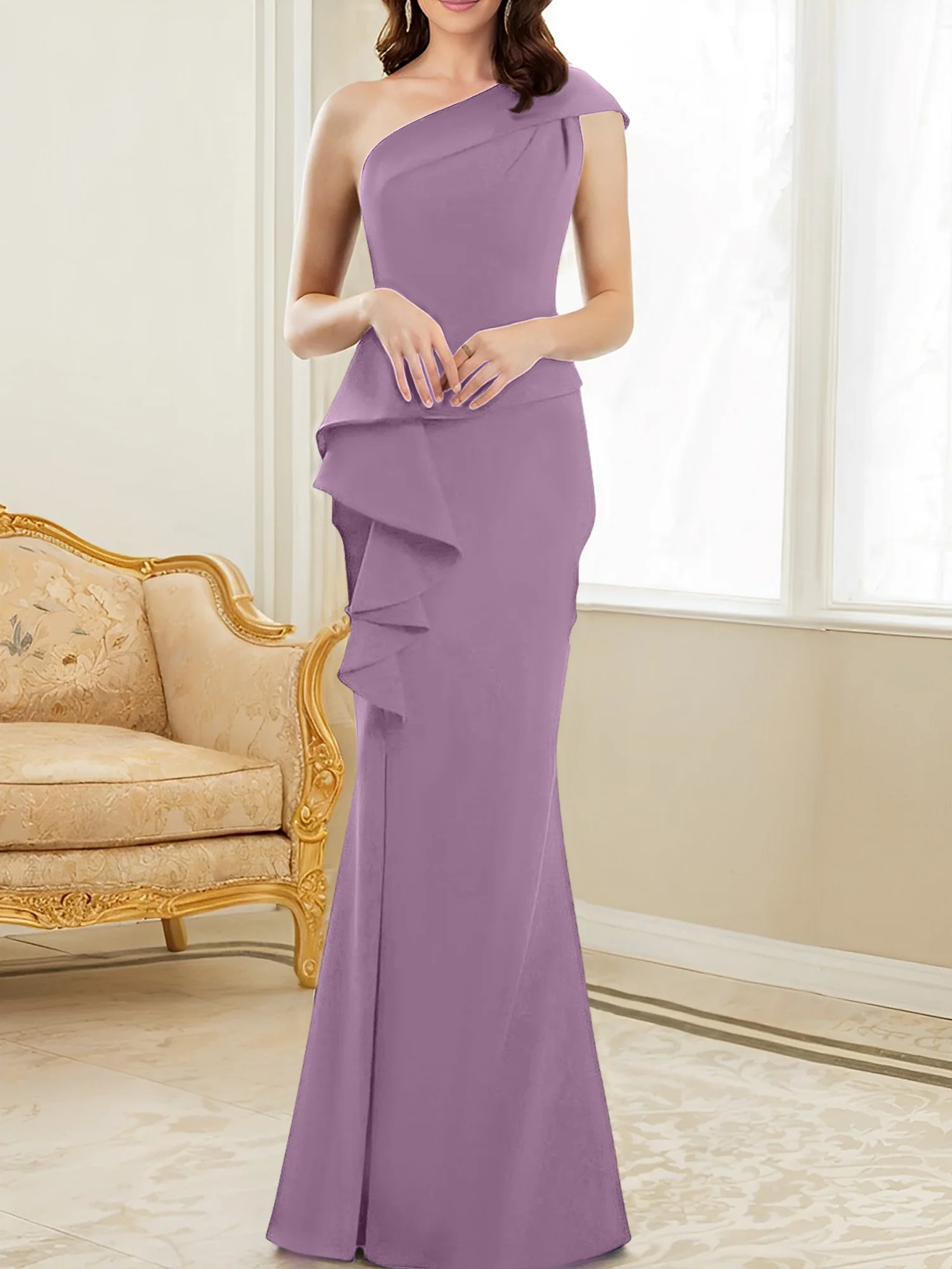 Trumpet/Mermaid One-Shoulder Floor-Length Mother of the Bride Dresses - Image 19