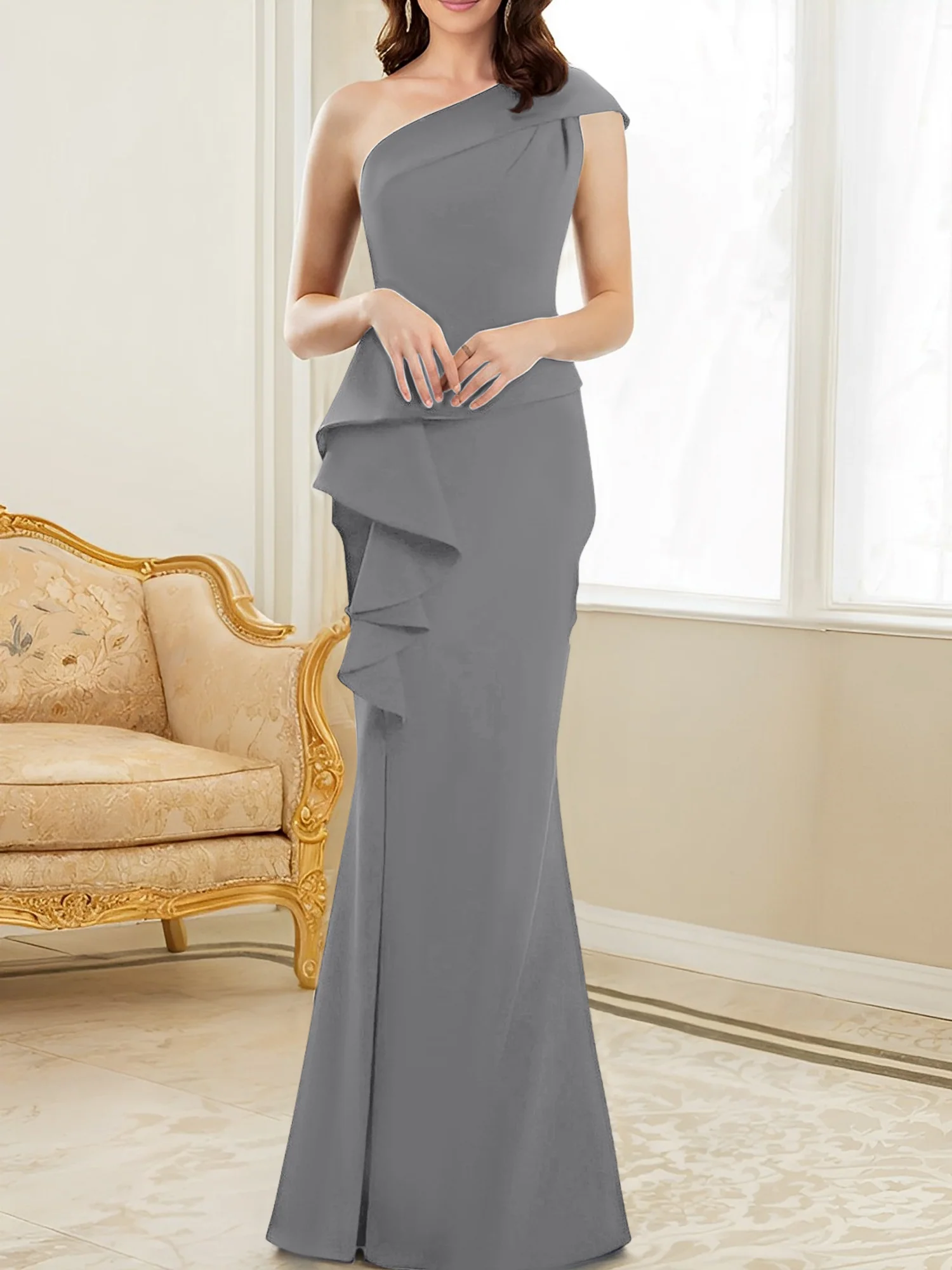 Trumpet/Mermaid One-Shoulder Floor-Length Mother of the Bride Dresses - Image 28