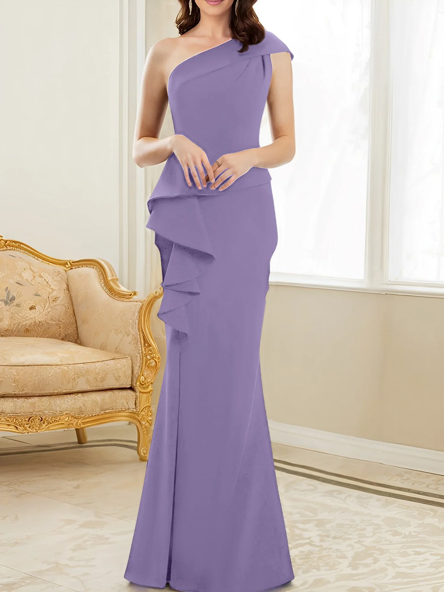 Trumpet/Mermaid One-Shoulder Floor-Length Mother of the Bride Dresses - Image 37