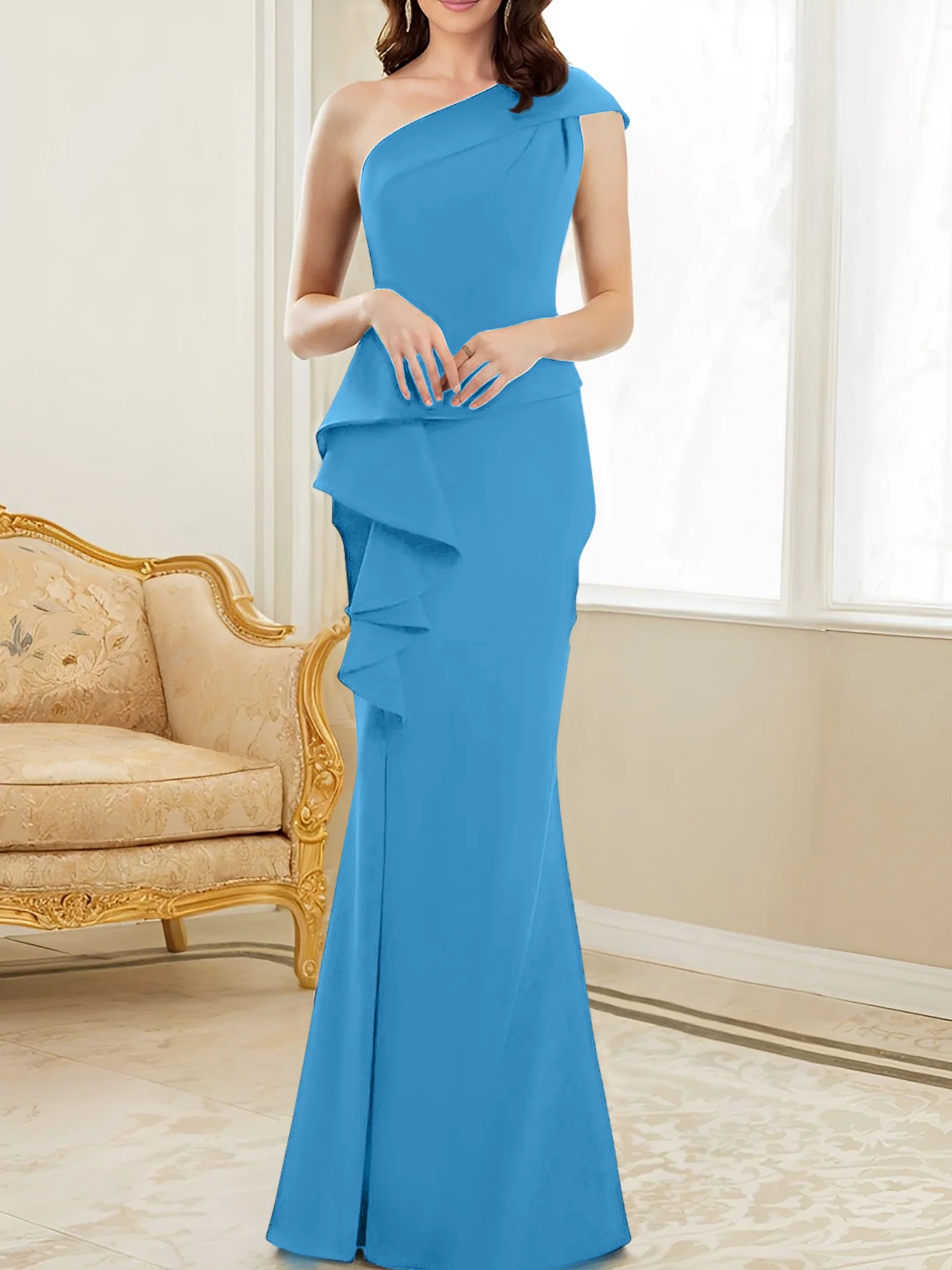 Trumpet/Mermaid One-Shoulder Floor-Length Mother of the Bride Dresses - Image 47