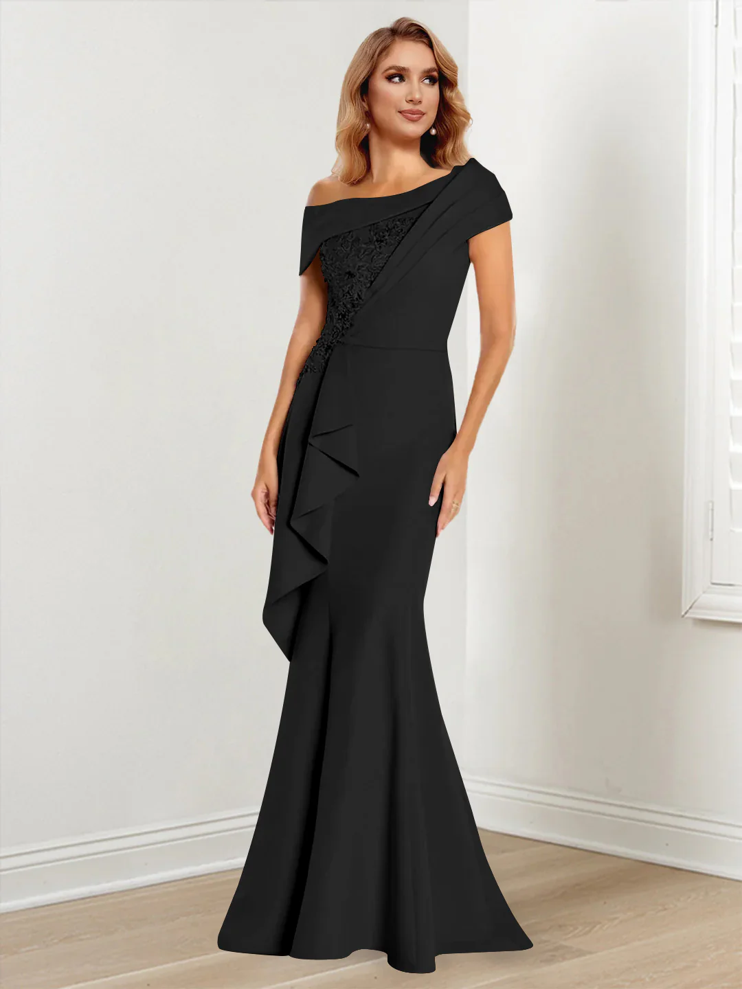 Trumpet/Mermaid One-Shoulder Long Sleeves Mother of the Bride Dresses With Lace - Image 3