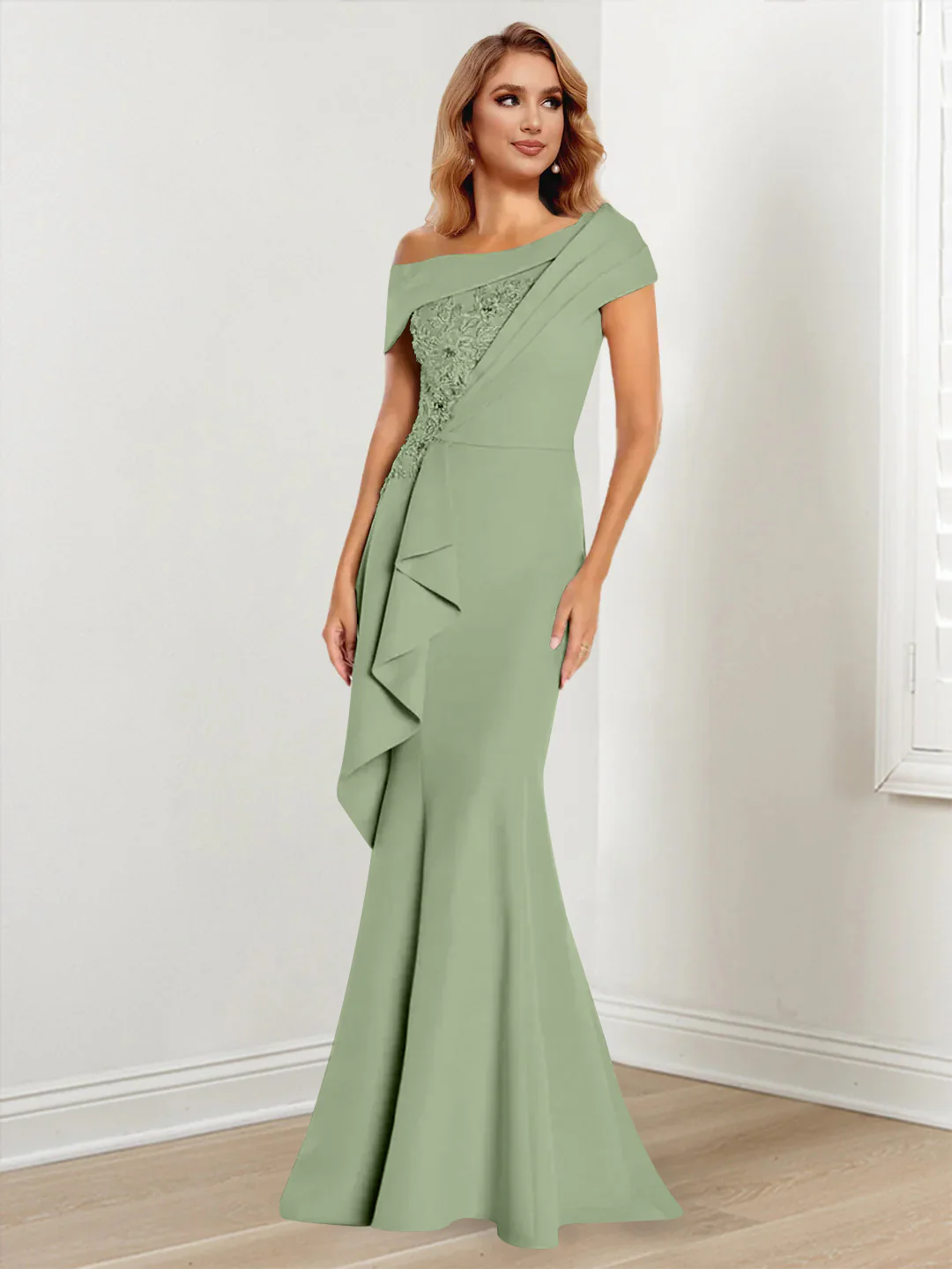 Trumpet/Mermaid One-Shoulder Long Sleeves Mother of the Bride Dresses With Lace - Image 4