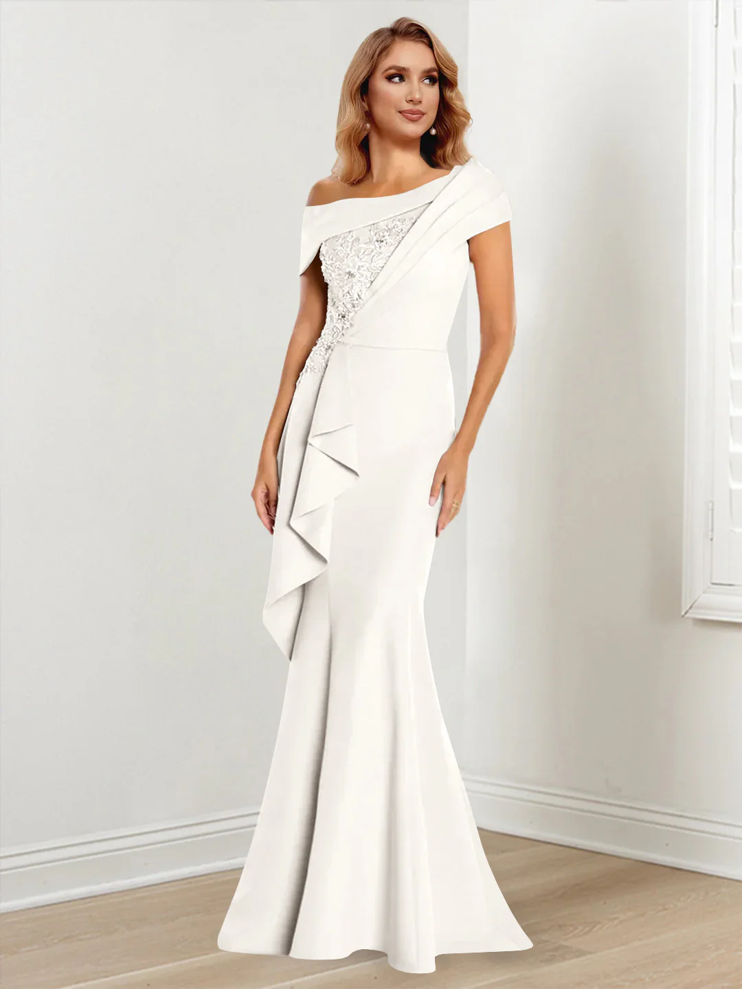 Trumpet/Mermaid One-Shoulder Long Sleeves Mother of the Bride Dresses With Lace - Image 41