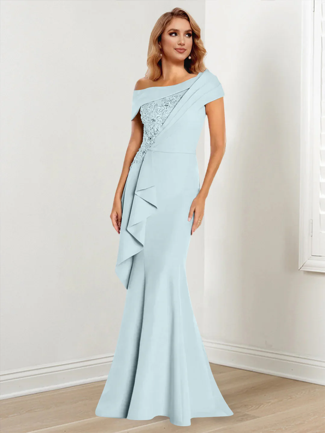 Trumpet/Mermaid One-Shoulder Long Sleeves Mother of the Bride Dresses With Lace - Image 9