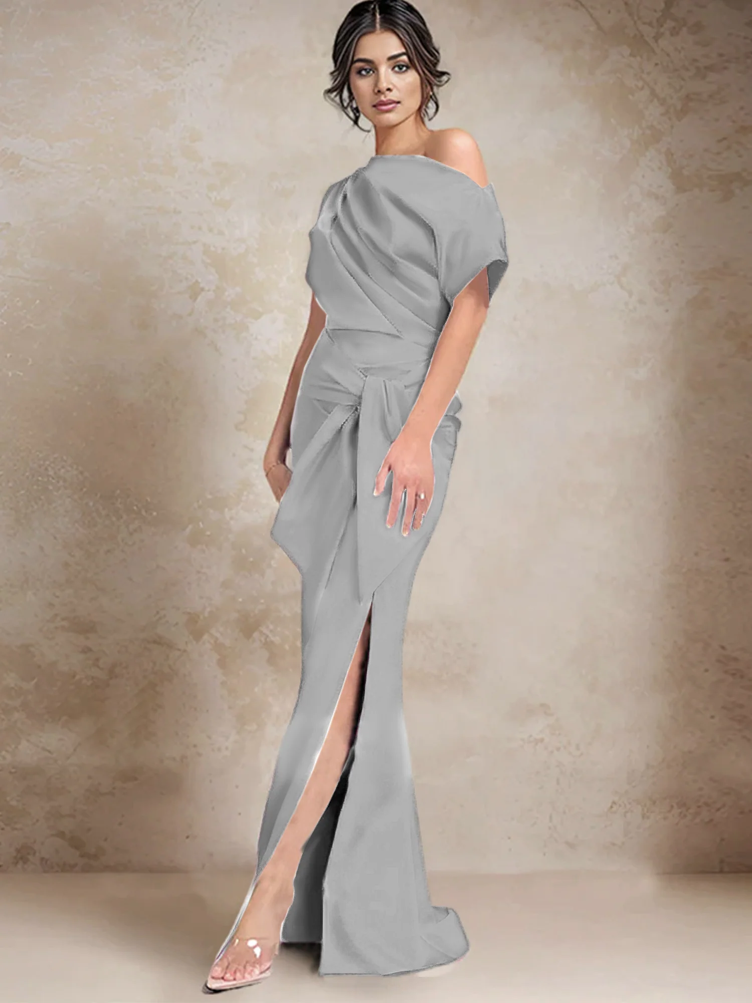Trumpet/Mermaid One-Shoulder Mother of the Bride Dresses with Split Side - Image 58