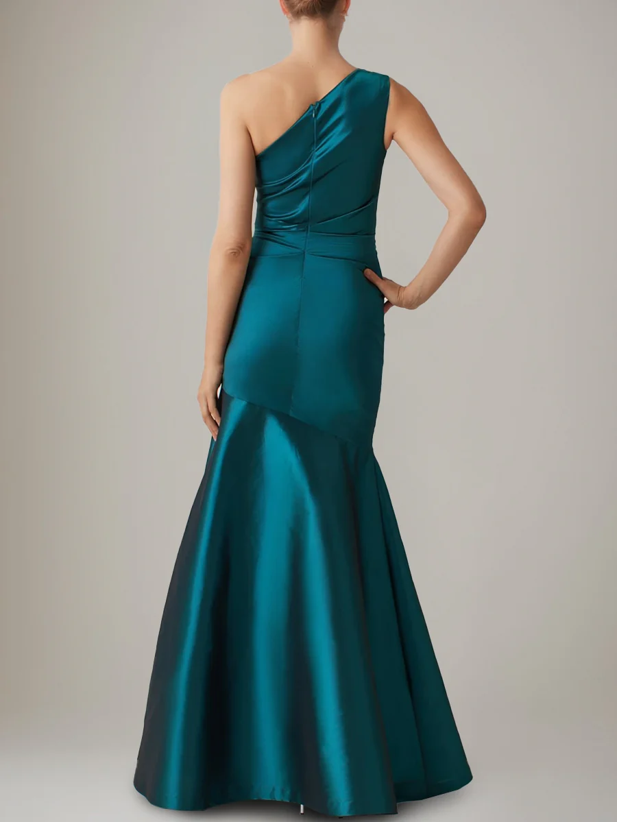Trumpet/Mermaid One-Shoulder Pleated Evening Dresses Floor-Length Satin Party Dresses - Image 2