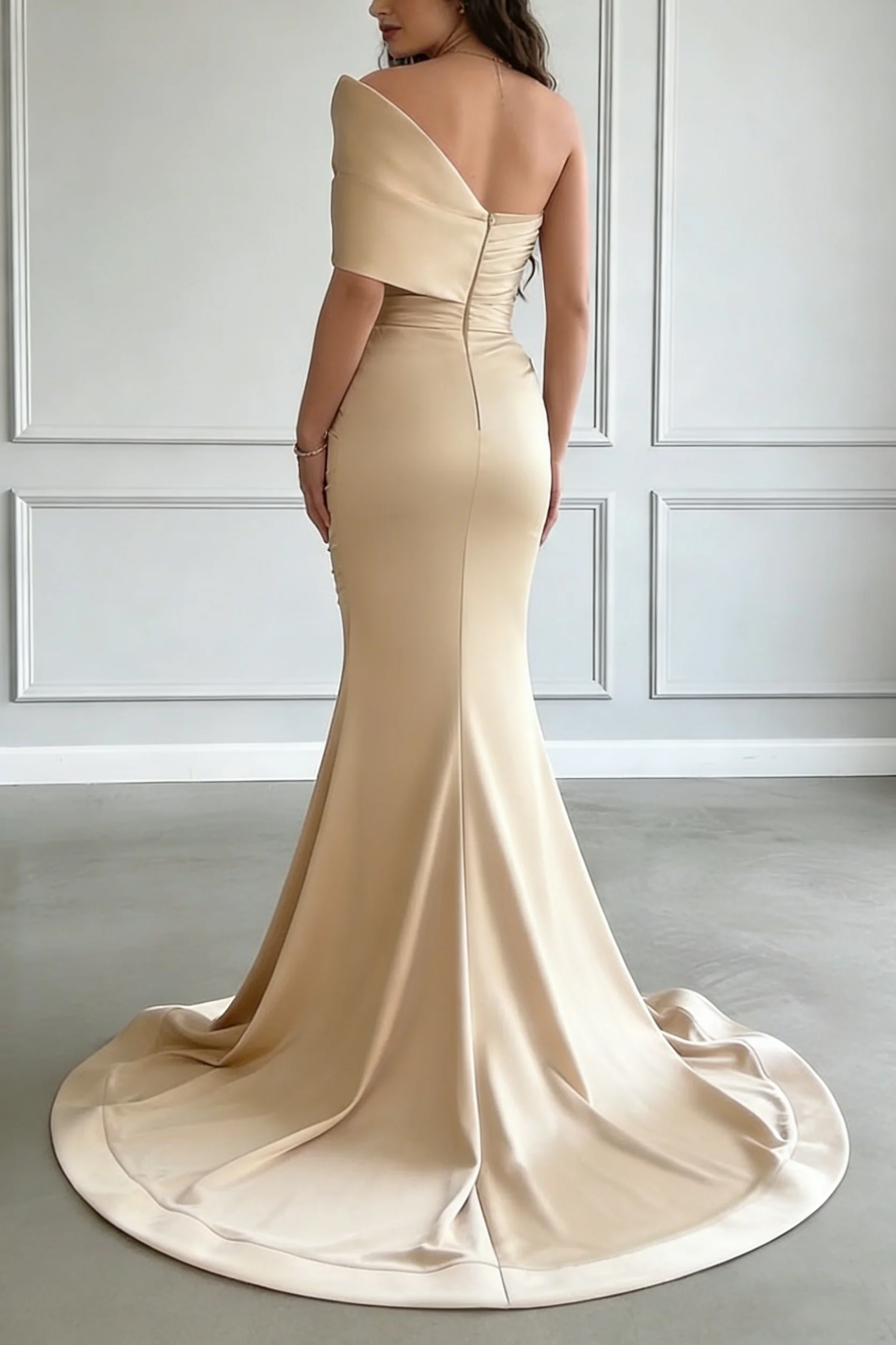 Trumpet/Mermaid One-Shoulder Satin Evening Dresses with Split Side Sleeveless Sweep Train Floor-Length Party Dresses - Image 2