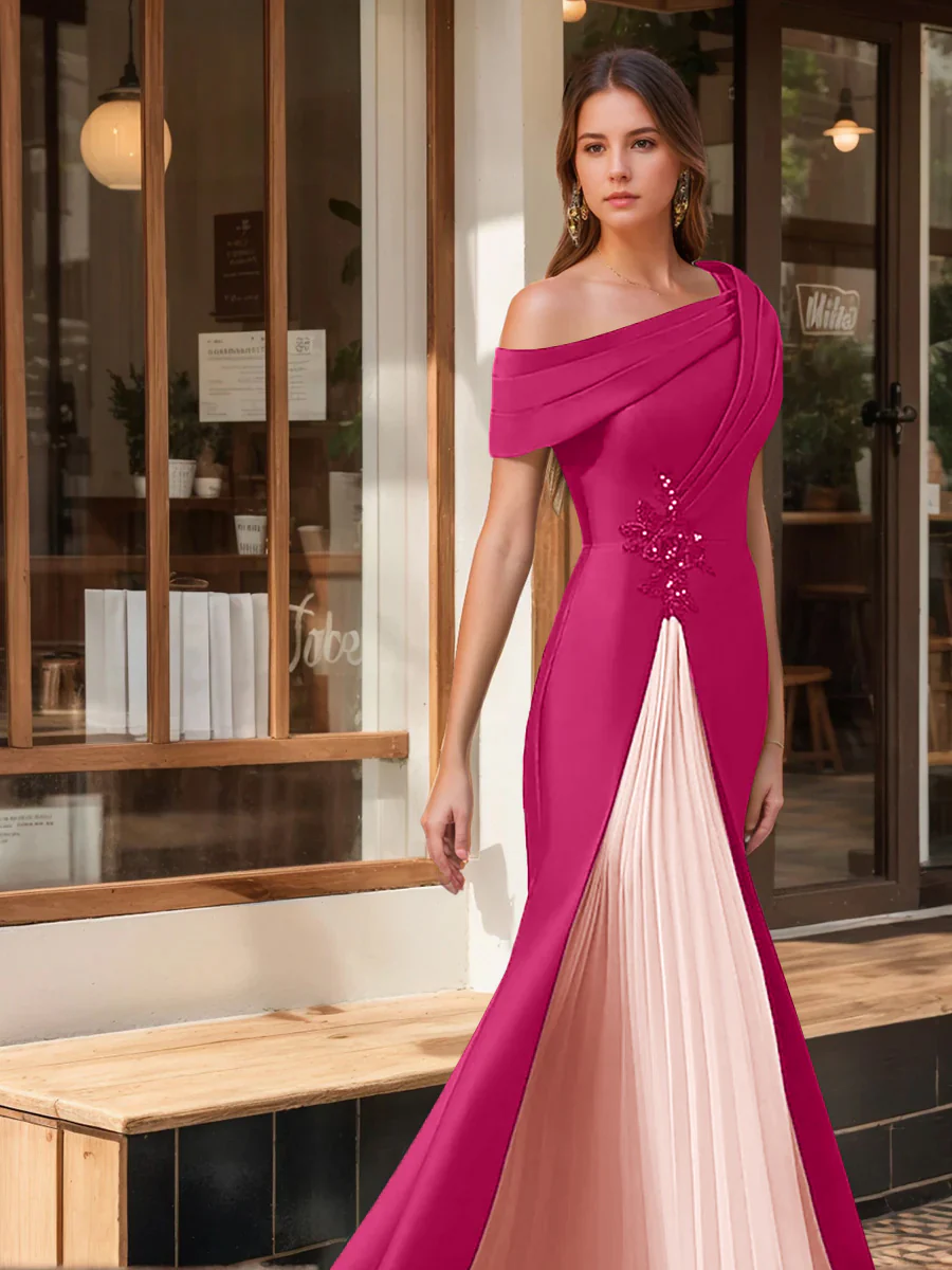 Trumpet/Mermaid One-Shoulder Short Sleeves Evening Dresses with Ruffles & Appliques - Image 10