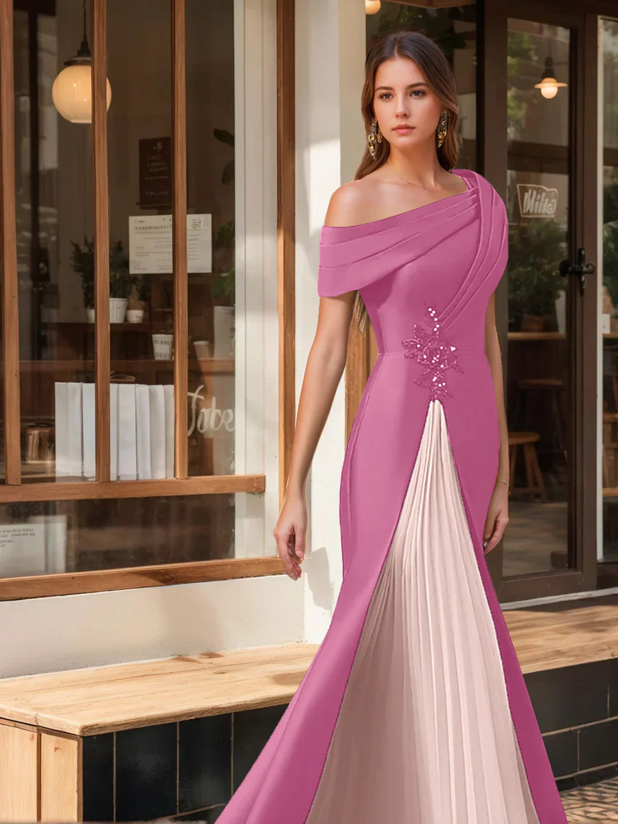 Trumpet/Mermaid One-Shoulder Short Sleeves Evening Dresses with Ruffles & Appliques - Image 14