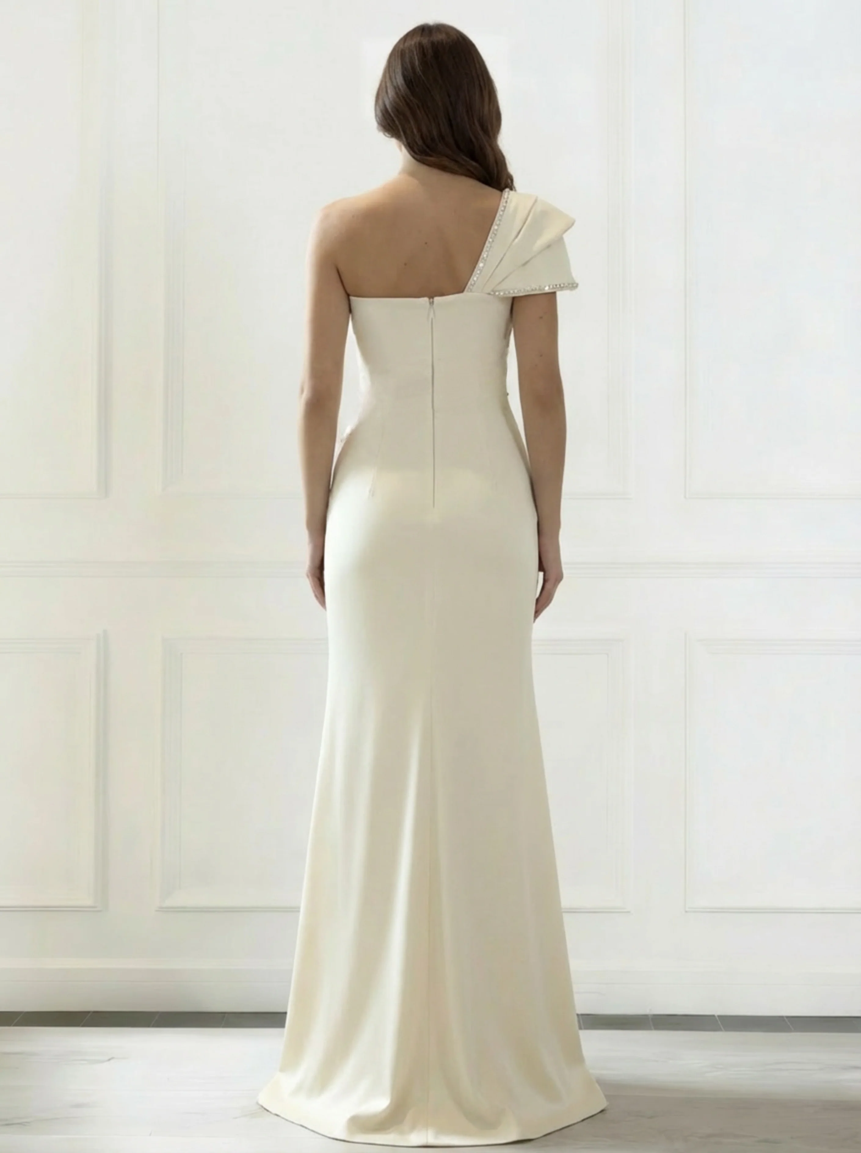 Trumpet/Mermaid One-Shoulder Stretch Satin Evening Dresses with Split Side Floor-Length Sleeveless Sequins Party Dresses - Image 2