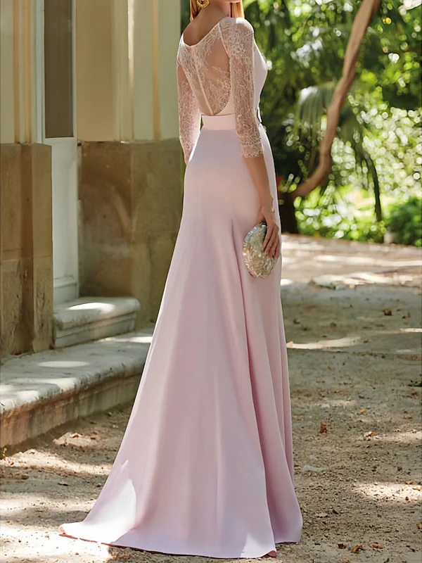 Trumpet/Mermaid Scoop 3/4 Sleeves Sweep / Brush Train Mother of the Bride Dresses with Sash - Image 2