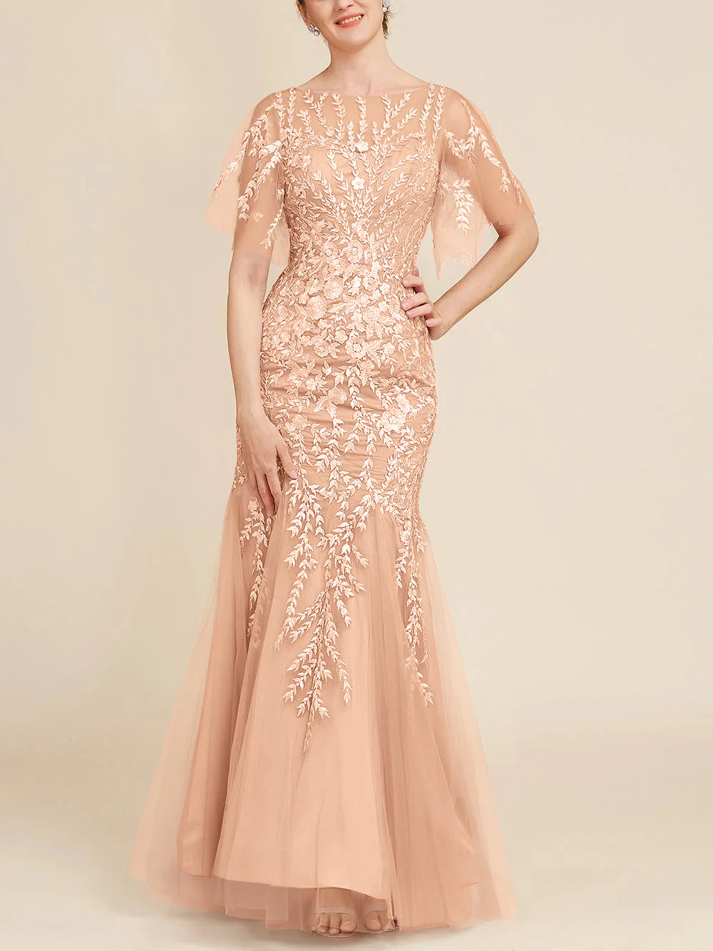 Trumpet/Mermaid Scoop Half Sleeves Floor-Length Mother of the Bride Dresses with Lace - Image 20