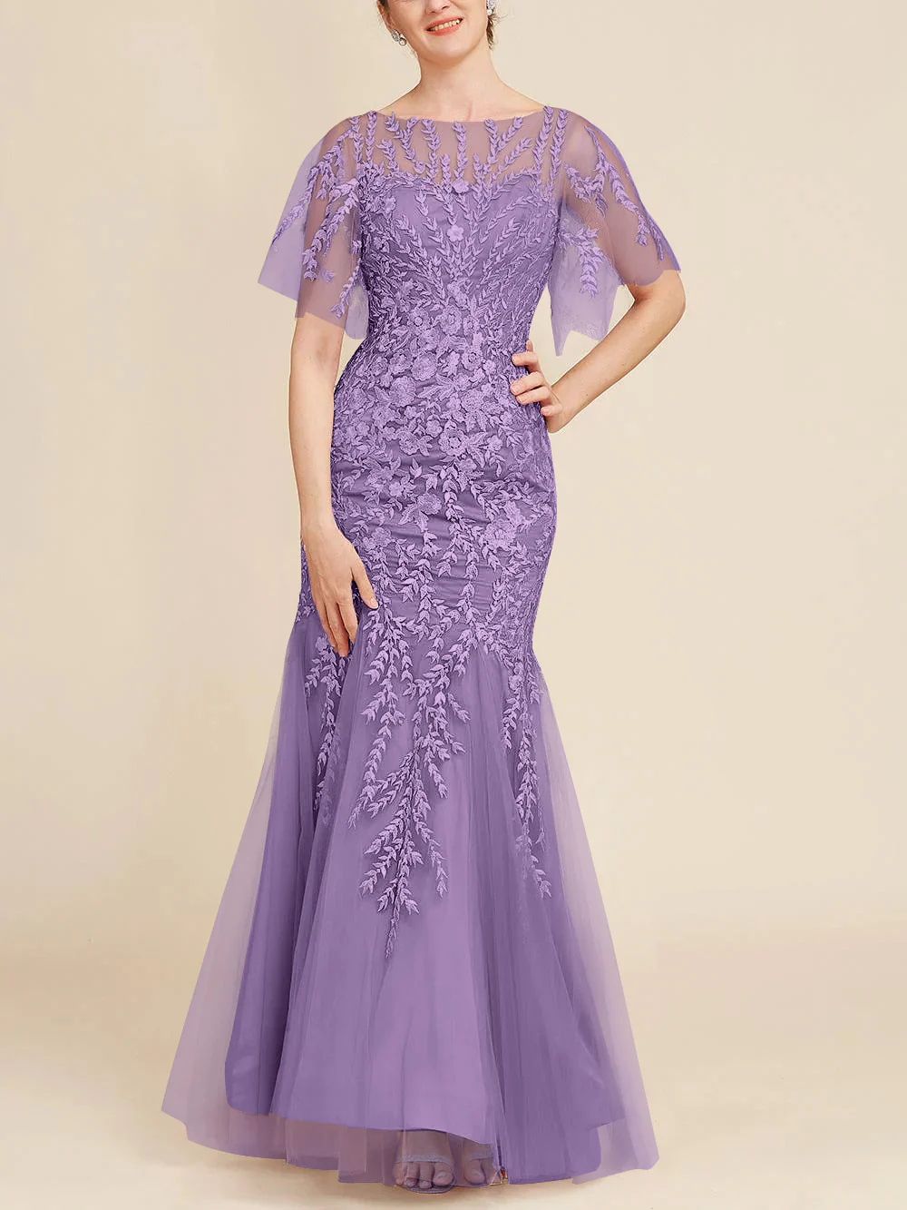 Trumpet/Mermaid Scoop Half Sleeves Floor-Length Mother of the Bride Dresses with Lace - Image 27