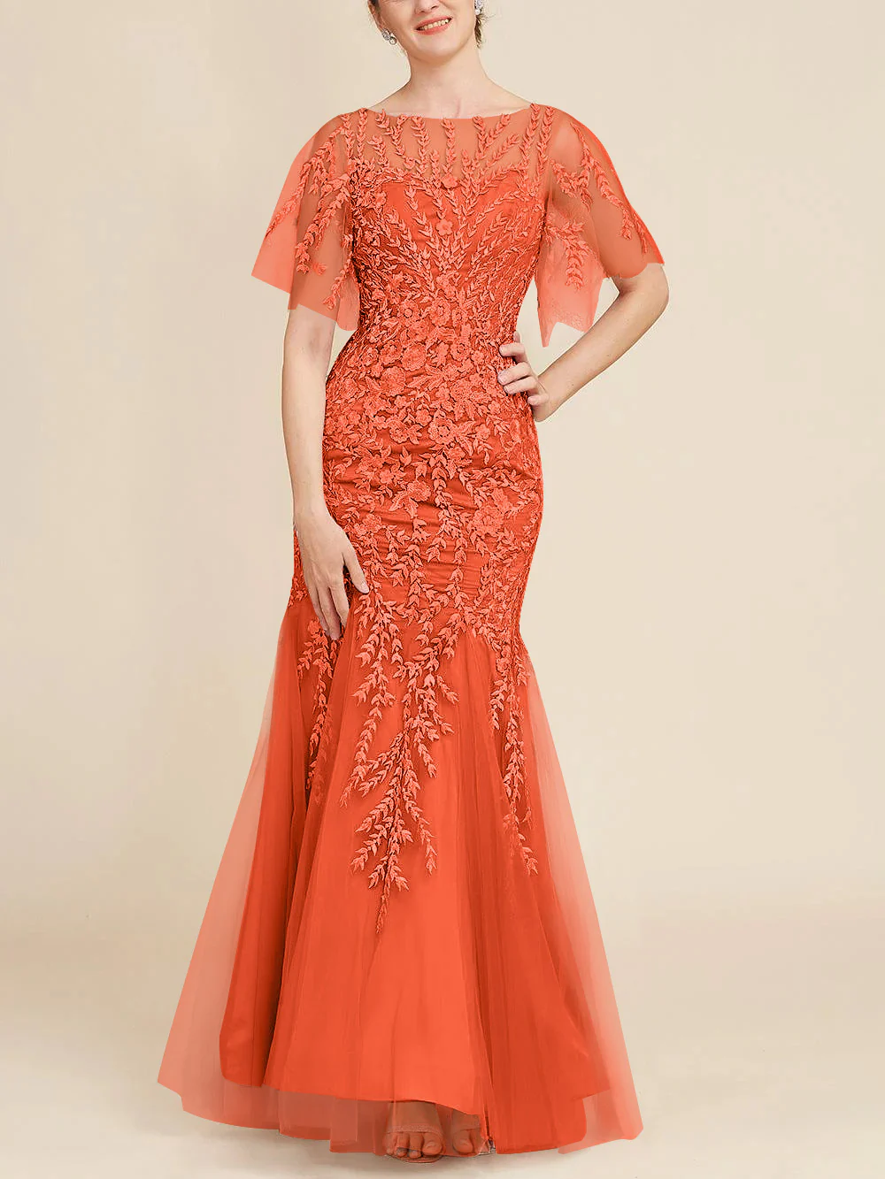 Trumpet/Mermaid Scoop Half Sleeves Floor-Length Mother of the Bride Dresses with Lace - Image 46