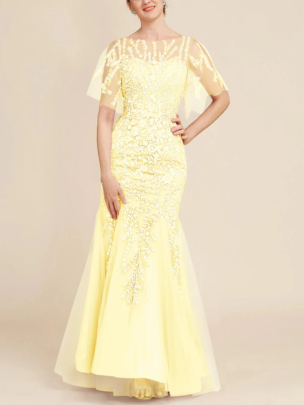 Trumpet/Mermaid Scoop Half Sleeves Floor-Length Mother of the Bride Dresses with Lace - Image 48