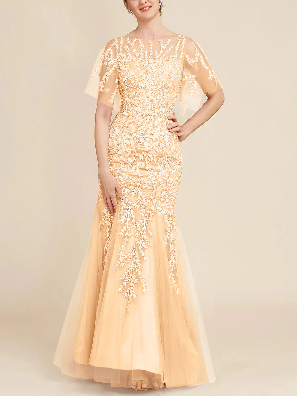 Trumpet/Mermaid Scoop Half Sleeves Floor-Length Mother of the Bride Dresses with Lace - Image 65