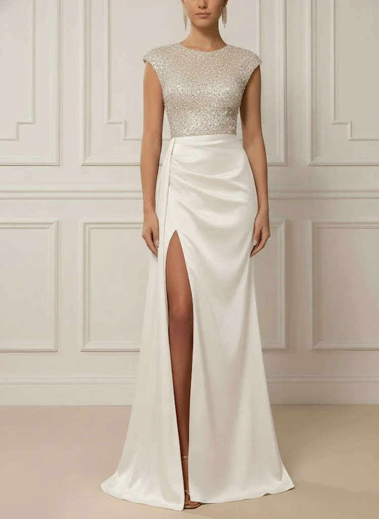 Trumpet/Mermaid Scoop Satin Evening Dresses with Split Side Sleeveless Sequins Floor-Length Party Dresses - Image 6