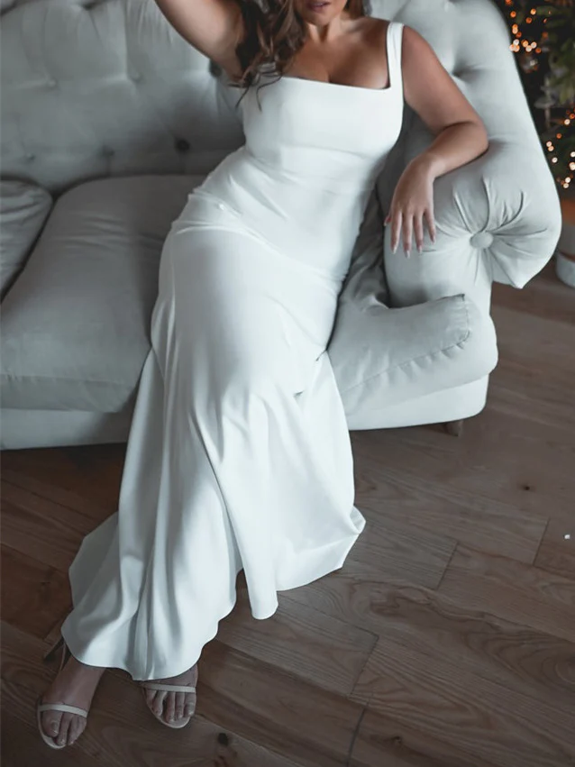 Trumpet/Mermaid Square Neck Floor-Length Wedding Dress - Image 4