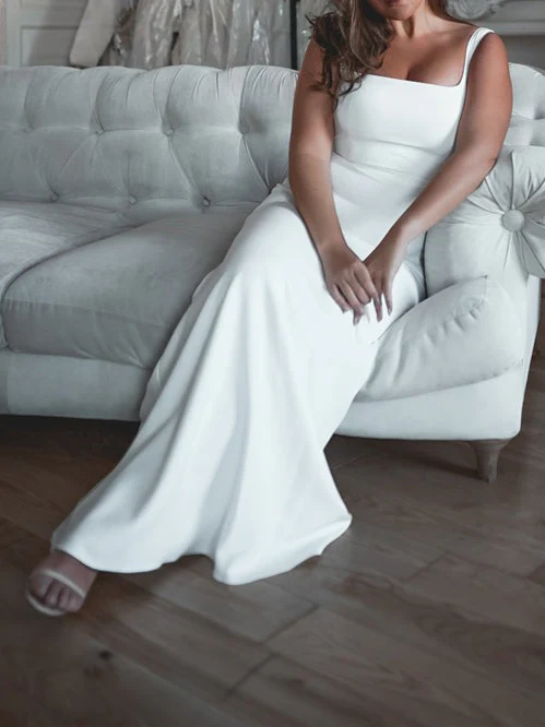 Trumpet/Mermaid Square Neck Floor-Length Wedding Dress - Image 7