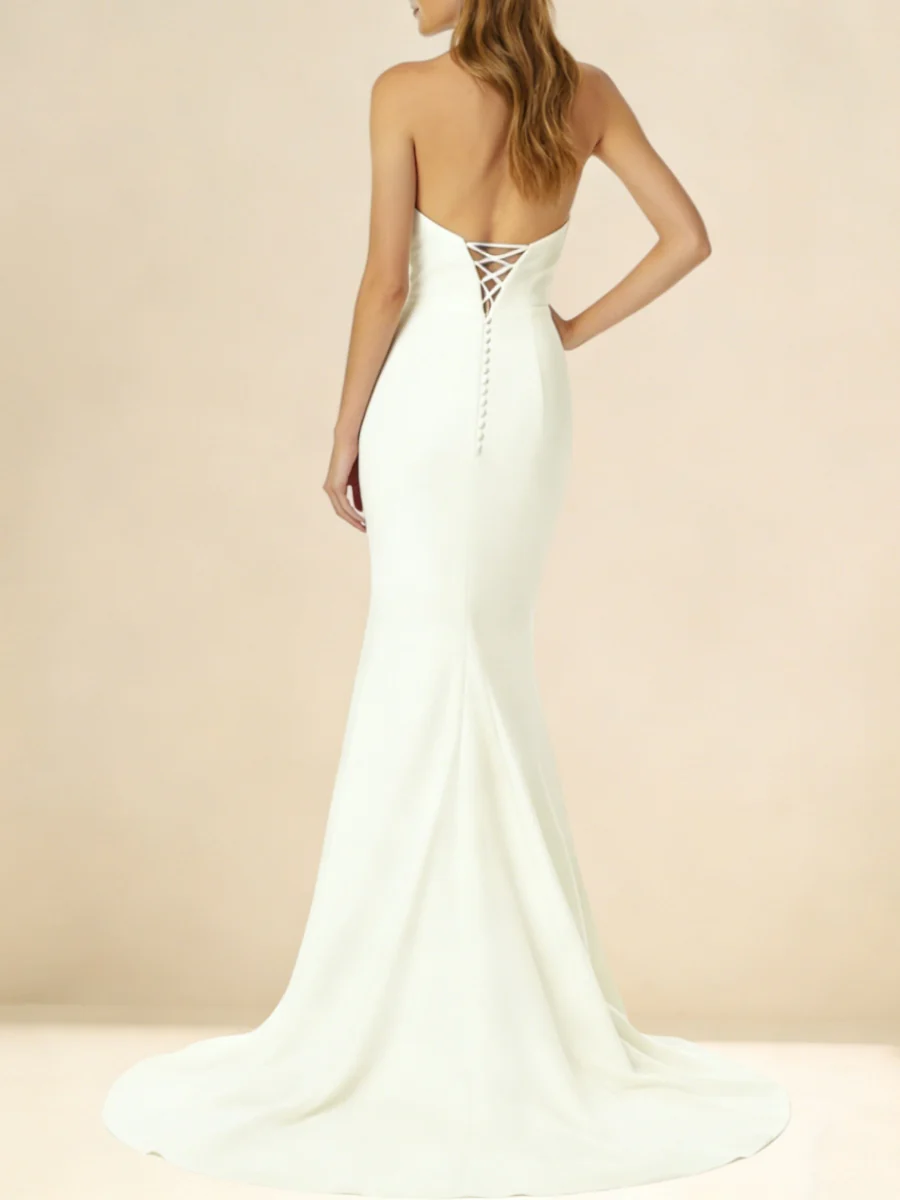 Trumpet/Mermaid Strapless Silk Satin Wedding Dresses Floor-Length Sweep Train Lace-Up Ruched - Image 2