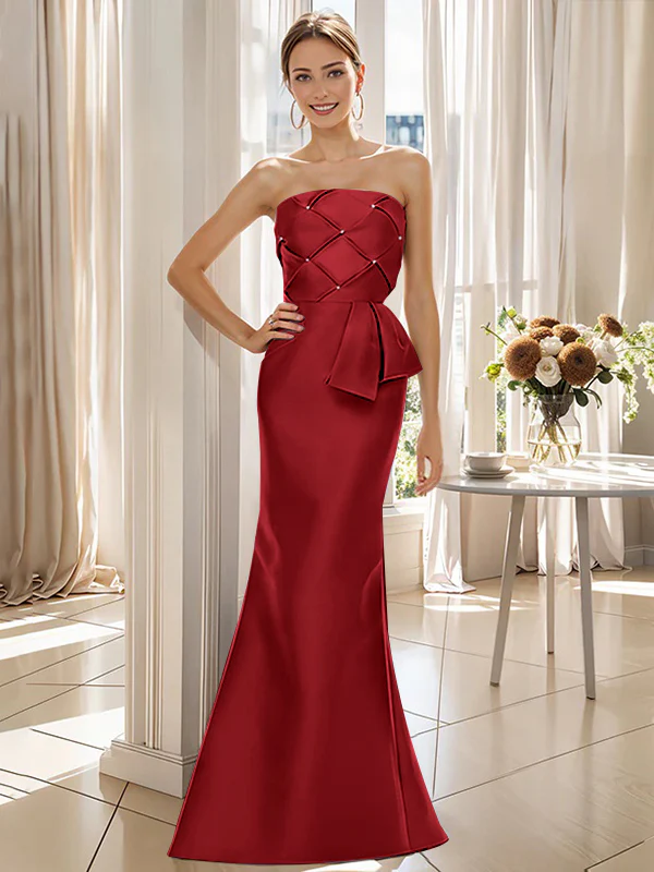 Trumpet/Mermaid Strapless Sleeveless Floor-Length Mother of the Bride Dresses with Bowknot - Image 27