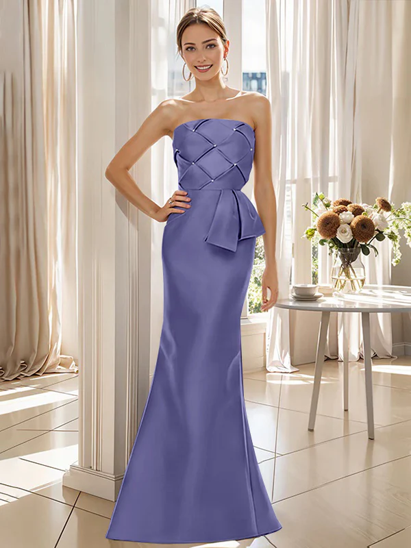 Trumpet/Mermaid Strapless Sleeveless Floor-Length Mother of the Bride Dresses with Bowknot - Image 39