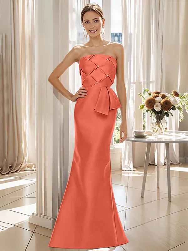 Trumpet/Mermaid Strapless Sleeveless Floor-Length Mother of the Bride Dresses with Bowknot - Image 45