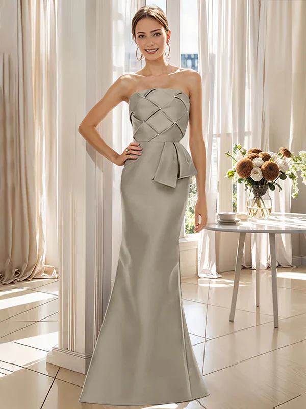 Trumpet/Mermaid Strapless Sleeveless Floor-Length Mother of the Bride Dresses with Bowknot - Image 57