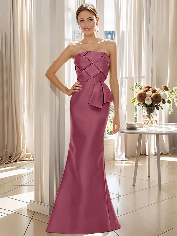 Trumpet/Mermaid Strapless Sleeveless Floor-Length Mother of the Bride Dresses with Bowknot - Image 9