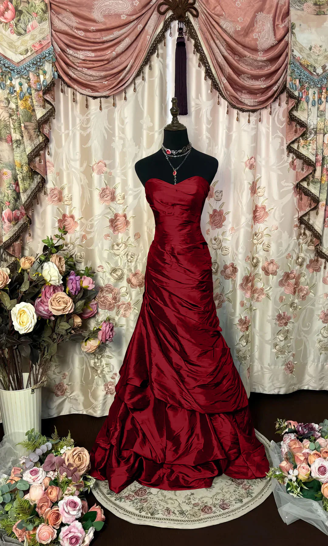Trumpet/Mermaid Strapless Sleeveless Floor-Length Taffeta Prom Dresses with Ruffles - Image 12