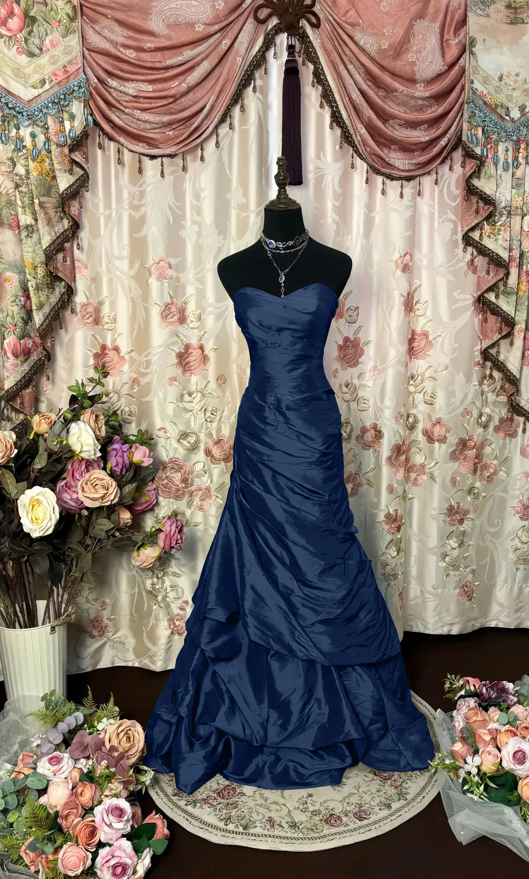 Trumpet/Mermaid Strapless Sleeveless Floor-Length Taffeta Prom Dresses with Ruffles - Image 8