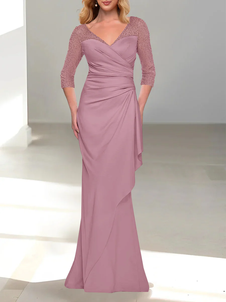 Trumpet/Mermaid V-Neck 3/4 Sleeves Mother Of The Bride Dresses with Beading - Image 15