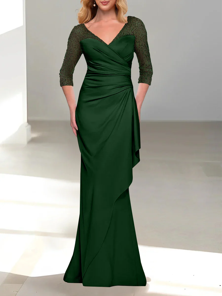 Trumpet/Mermaid V-Neck 3/4 Sleeves Mother Of The Bride Dresses with Beading - Image 20