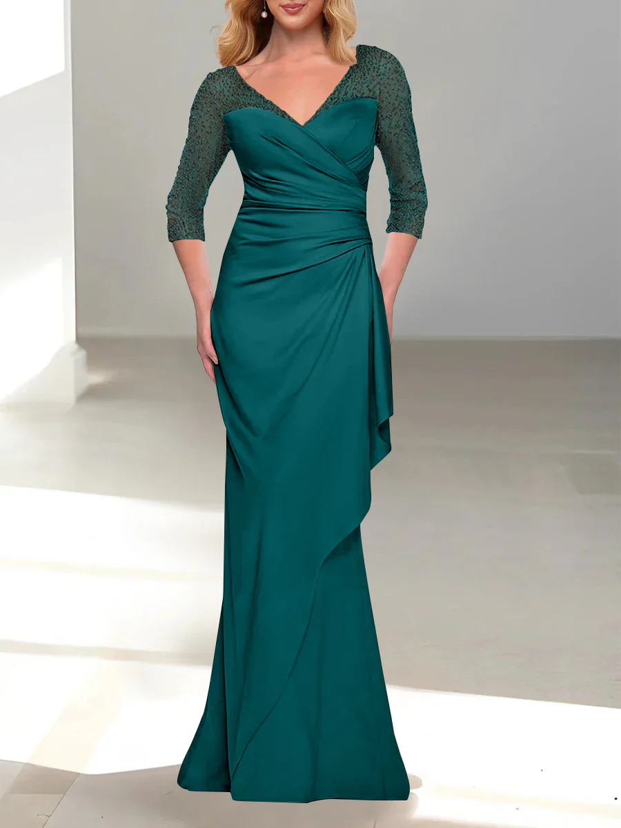 Trumpet/Mermaid V-Neck 3/4 Sleeves Mother Of The Bride Dresses with Beading - Image 22