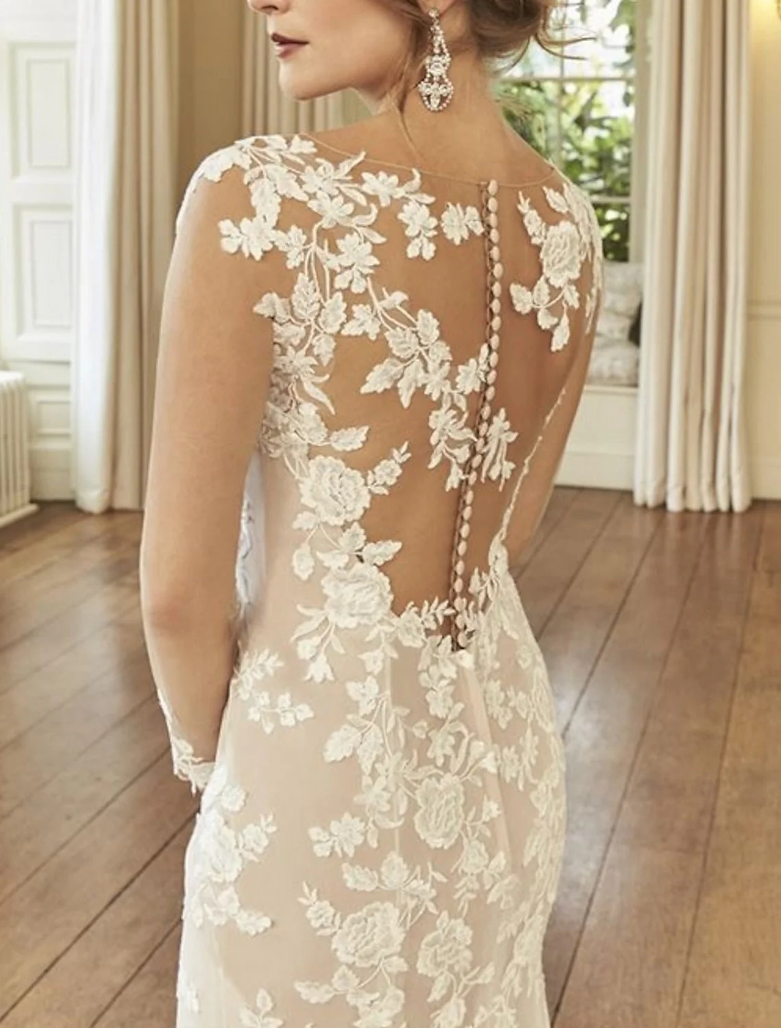 Trumpet/Mermaid V-Neck Floor-length Lace Wedding Dress - Image 2