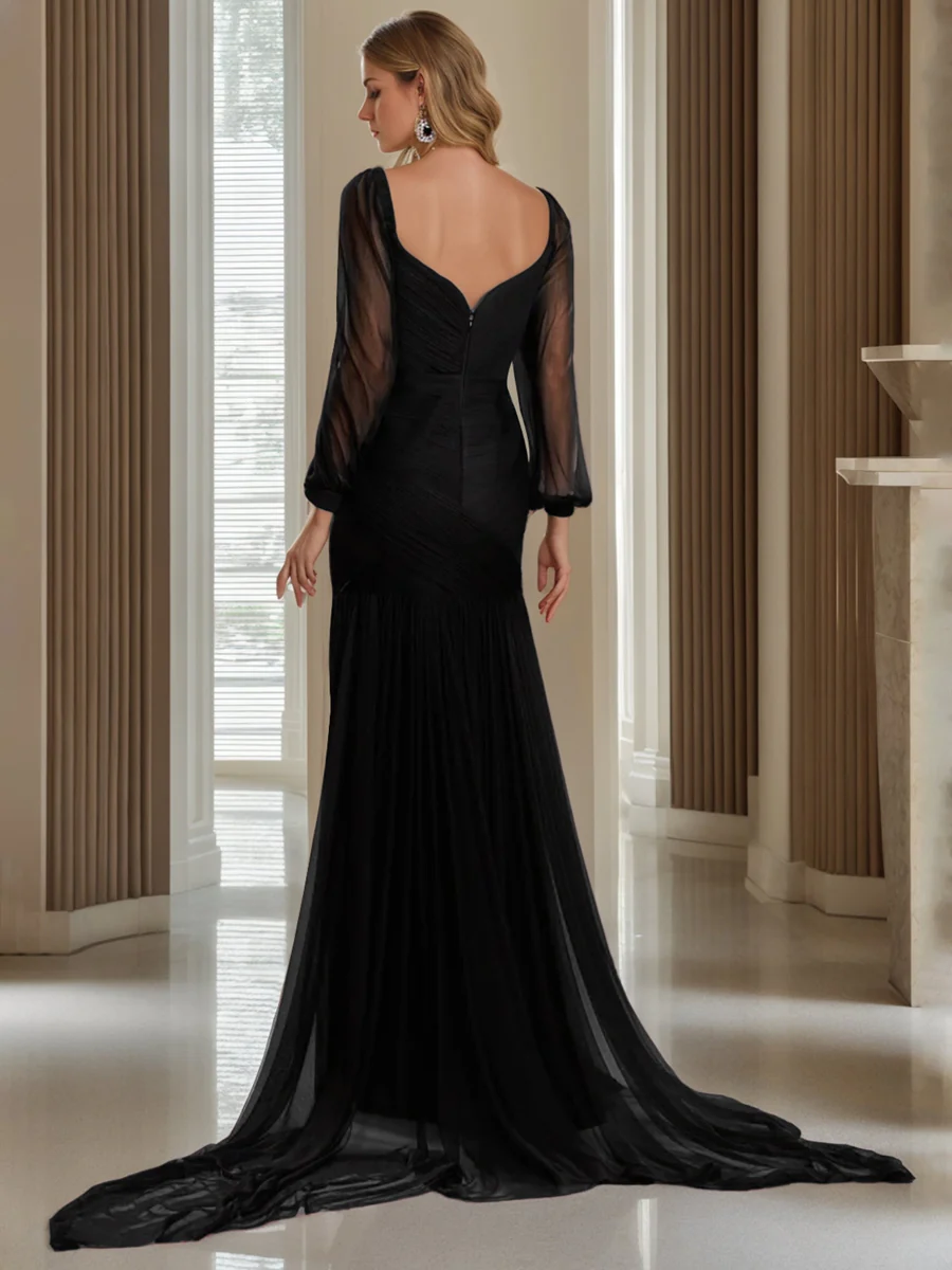 Trumpet/Mermaid V-Neck Long Sleeves Evening Dresses with High Split - Image 2