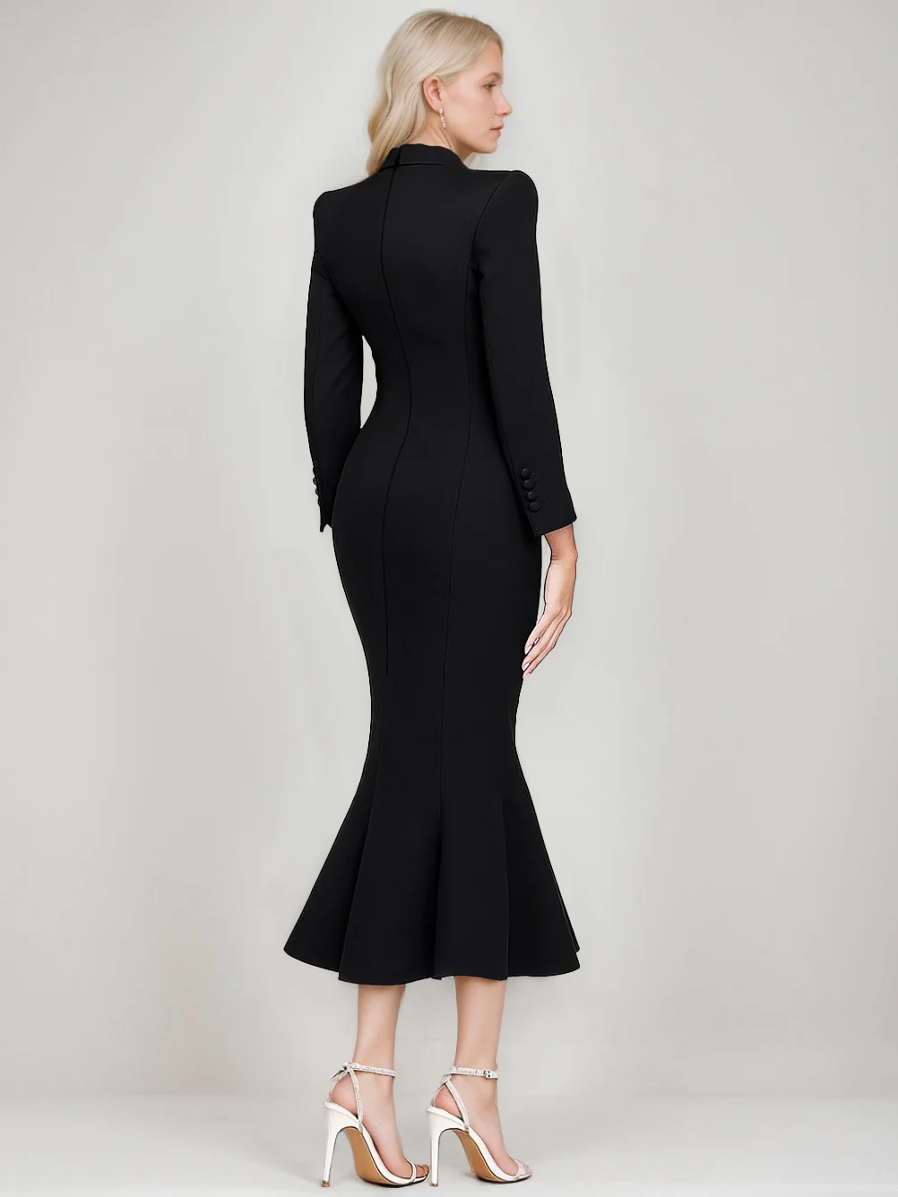 Trumpet/Mermaid V-Neck Peaked Lapel Long Sleeves Ankle-Length Mother of the Bride Dresses with Ruffles & Pockets & Buttons - Image 2