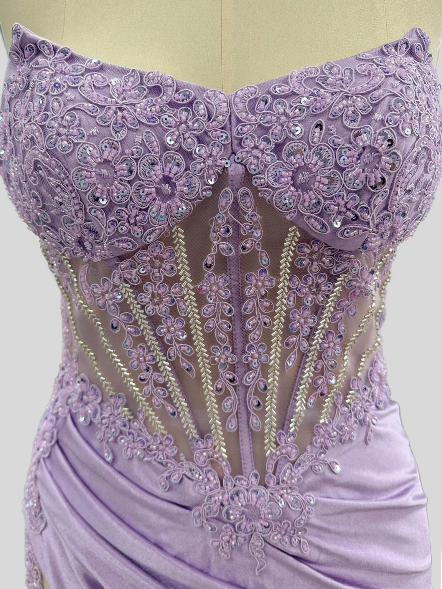 Trumpet/Mermaid V-Neck Sleeveless Floor-Length Evening Dresses with Lace Applique & Sequin - Image 3