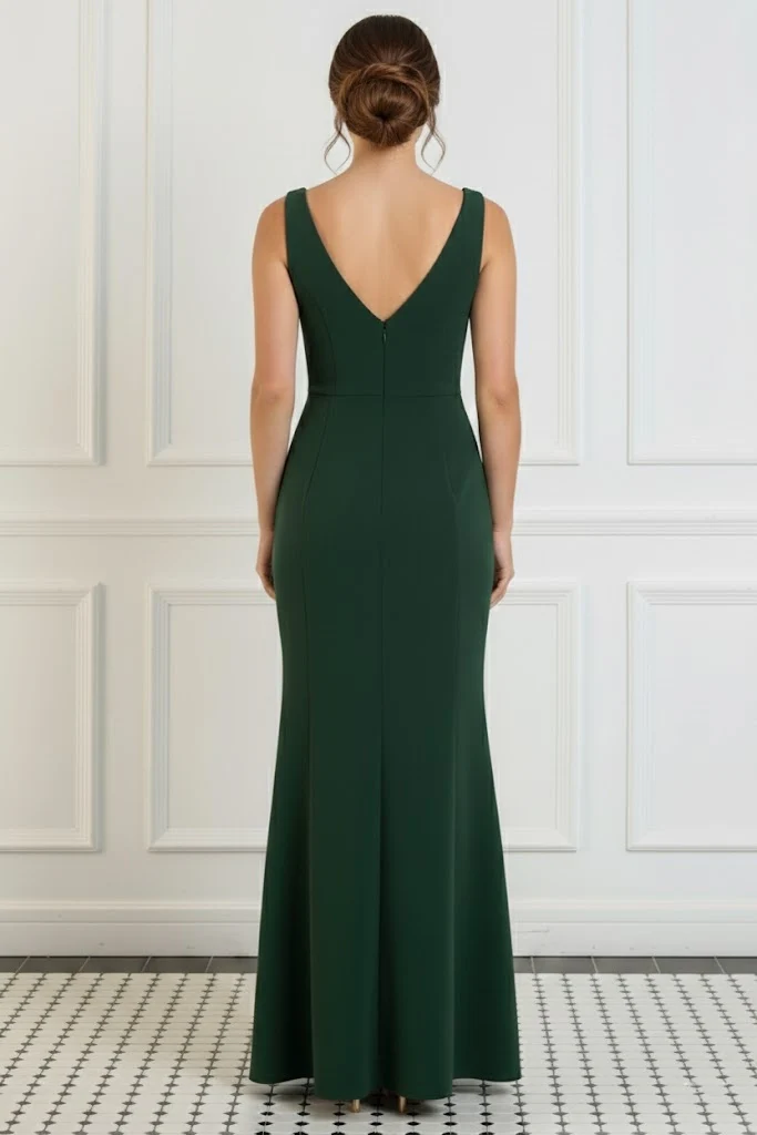 Trumpet/Mermaid V-Neck Stretch Satin Evening Dresses Floor-Length Sleeveless Bowknot Party Dresses - Image 2