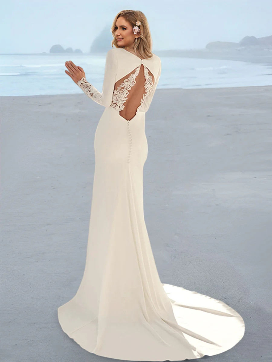 Trumpet/Mermaid V-Neck Wedding Dress with Applique - Image 2