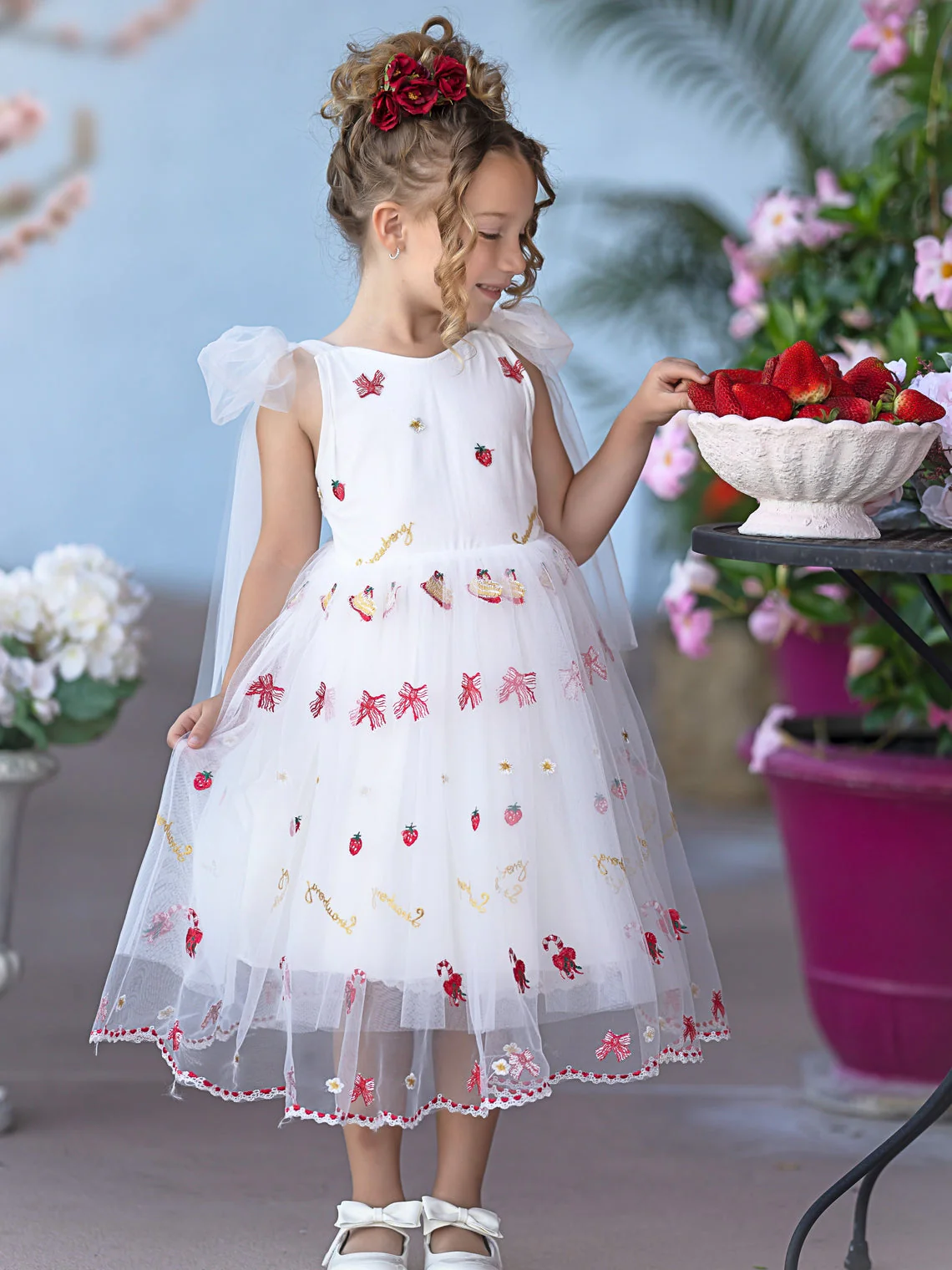 Tulle Knee-length Strawberry Embroidery Flower Girl Dress - Image 10