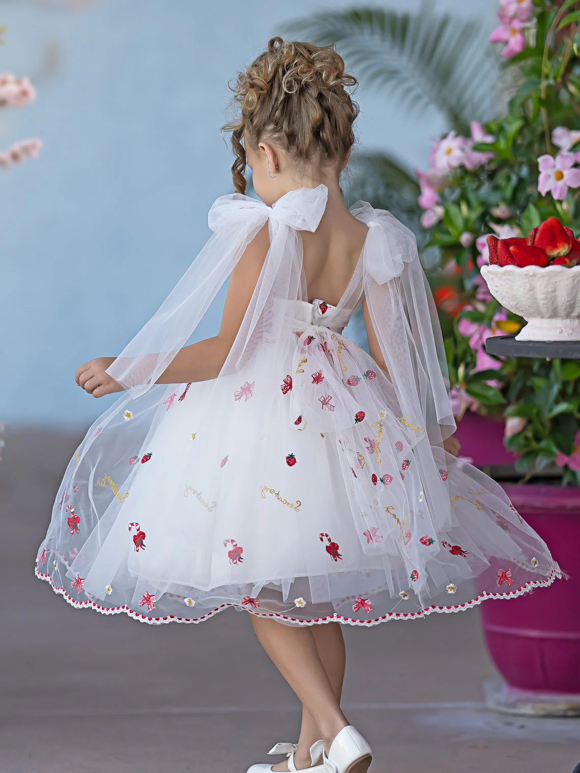 Tulle Knee-length Strawberry Embroidery Flower Girl Dress - Image 9