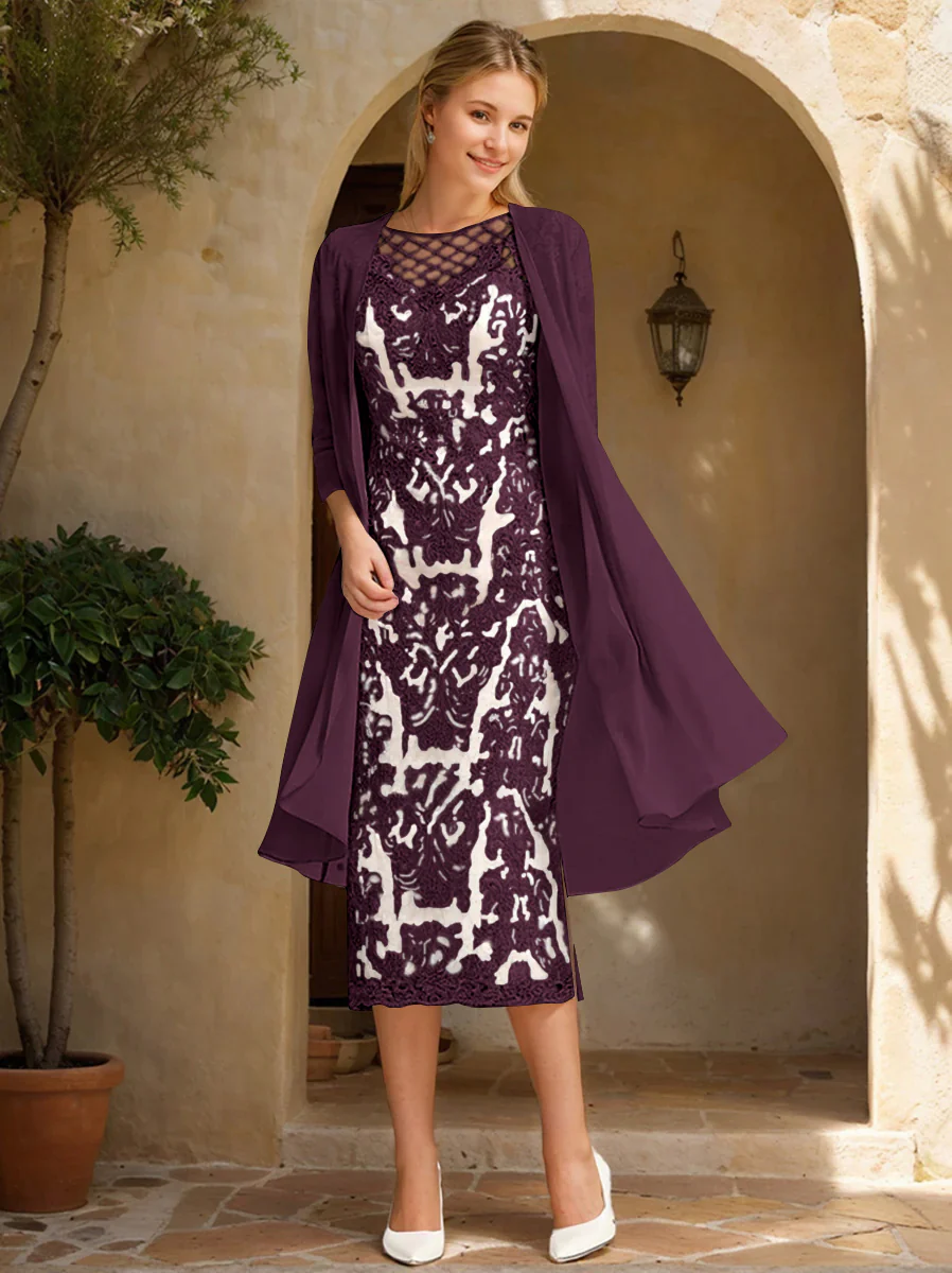 Two Pieces Sheath/Column Jewel Neck Mother of the Bride & Groom Dresses with Lace Appliques & Beadings - Image 39