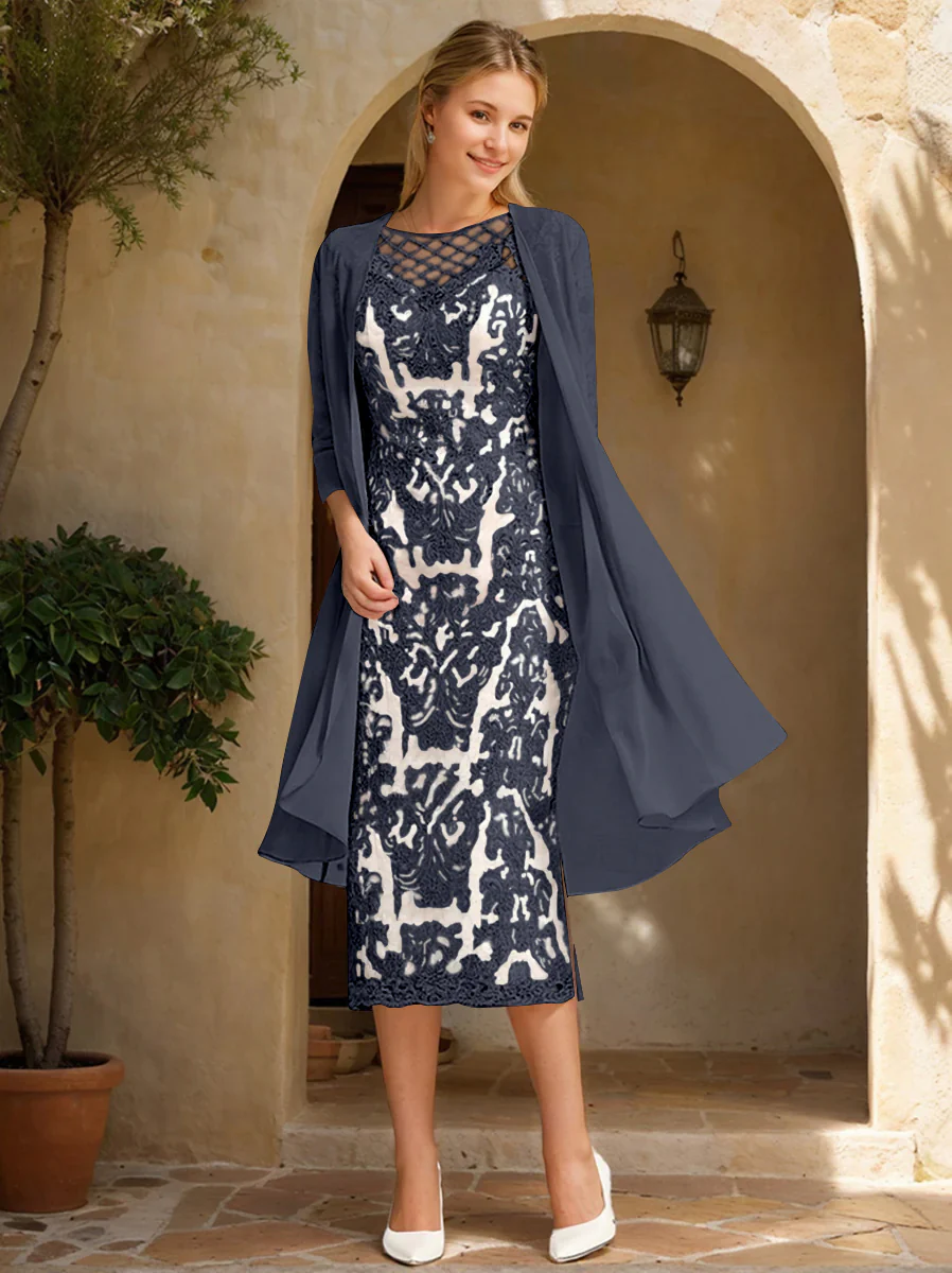 Two Pieces Sheath/Column Jewel Neck Mother of the Bride & Groom Dresses with Lace Appliques & Beadings - Image 51