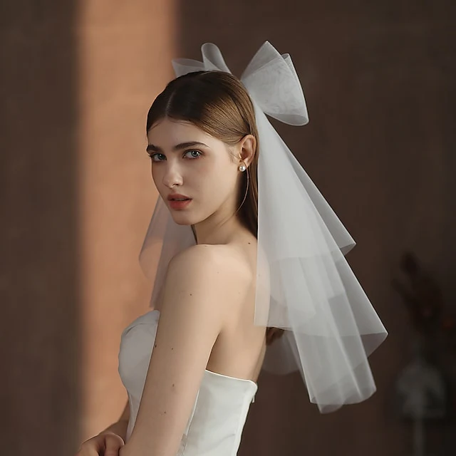 Two-tier Cute Wedding Veils Elbow Veils with Pure Color Tulle - Image 2