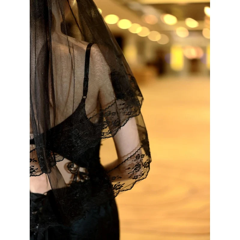 Two-tier Lace Wedding Veils Elbow Veils with Embroidery - Image 2