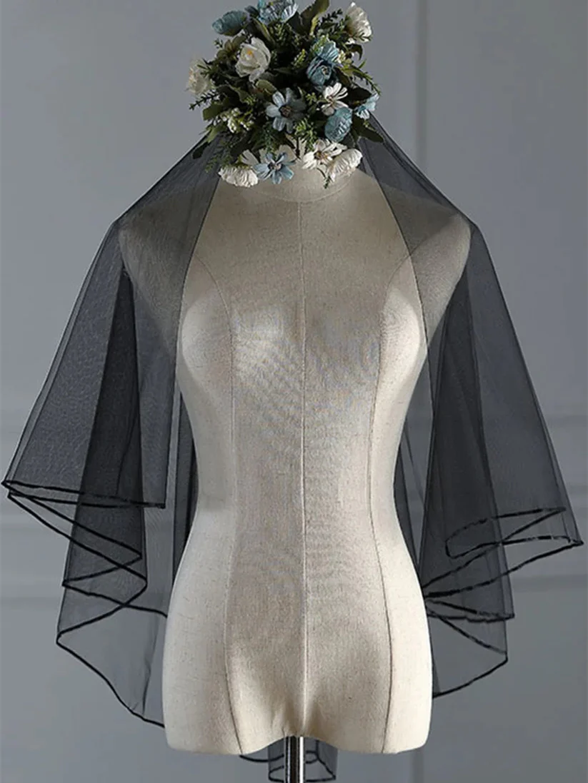 Two-tier Lace Wedding Veils Elbow Veils with Ribbon Edge - Image 2